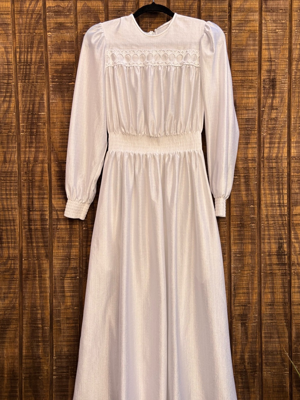 Vintage White Shimmer Long Sleeve Dress